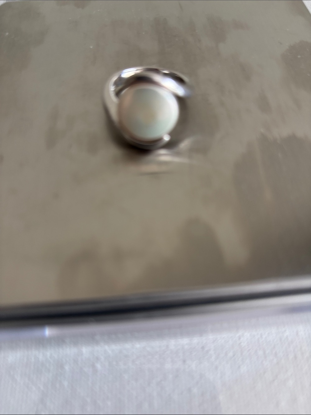 Sterling Silver Ring with Opal-Look White Stone - Women Jewelry - Picture 2 of 6